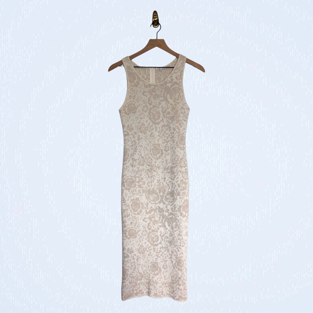 RONNY KOBO Fitted Knit Cream Sheath Dress w/ Soft Floral Design
